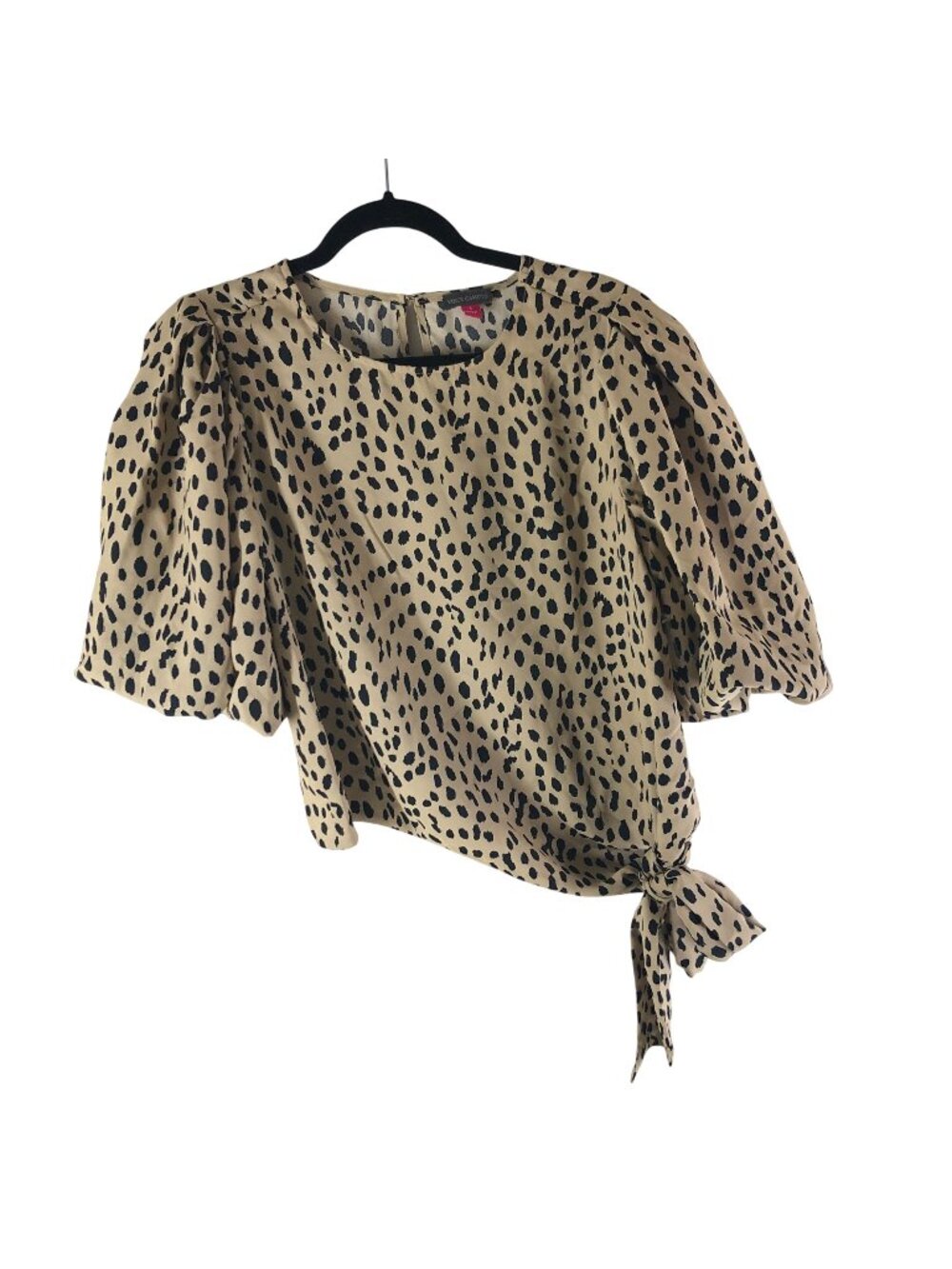 Vince Camuto Womens Leopard Print Puff Sleeve Blouse Side Tie Size Small